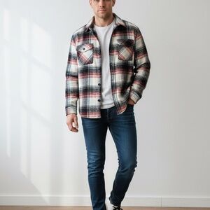 Men's Plaid Jacket - Black, White, Red